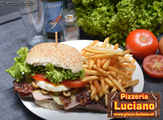 American Burger aus bestem Fleisch frisch zugestellt bei Pizzeria Lucciano
